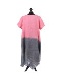 Italian Two Tone Glittery Silk Asymmetric Hem Linen Lagenlook Dress -Light coral back