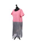 Italian Two Tone Glittery Silk Asymmetric Hem Linen Lagenlook Dress Light coral side