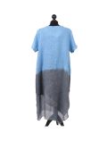Italian Two Tone Glittery Silk Asymmetric Hem Linen Lagenlook Dress -Denim back