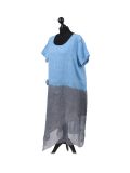 Italian Two Tone Glittery Silk Asymmetric Hem Linen Lagenlook Dress -Denim side
