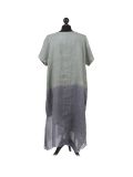 Italian Two Tone Glittery Silk Asymmetric Hem Linen Lagenlook Dress -Khaki back
