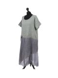 Italian Two Tone Glittery Silk Asymmetric Hem Linen Lagenlook Dress -Khaki side