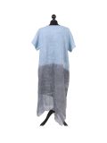 Italian Two Tone Glittery Silk Asymmetric Hem Linen Lagenlook Dress -Light denim back