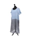 Italian Two Tone Glittery Silk Asymmetric Hem Linen Lagenlook Dress -Light denim side