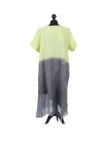 Italian Two Tone Glittery Silk Asymmetric Hem Linen Lagenlook Dress -Lime back