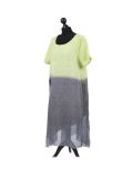 Italian Two Tone Glittery Silk Asymmetric Hem Linen Lagenlook Dress -Lime side