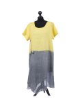 Italian Two Tone Glittery Silk Asymmetric Hem Linen Lagenlook Dress -Mustard