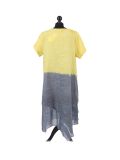 Italian Two Tone Glittery Silk Asymmetric Hem Linen Lagenlook Dress -Mustard back