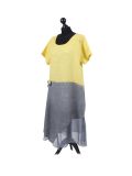 Italian Two Tone Glittery Silk Asymmetric Hem Linen Lagenlook Dress -Mustard side
