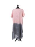 Italian Two Tone Glittery Silk Asymmetric Hem Linen Lagenlook Dress -pink back