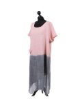 Italian Two Tone Glittery Silk Asymmetric Hem Linen Lagenlook Dress -Pink side