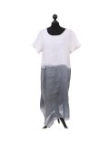 Italian Two Tone Glittery Silk Asymmetric Hem Linen Lagenlook Dress -White