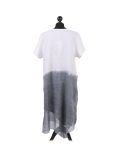 Italian Two Tone Glittery Silk Asymmetric Hem Linen Lagenlook Dress -White back