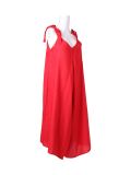 Italian V- Neck Plain Linen Lagenlook Jumpsuit -Crimson