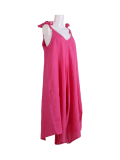 Italian V- Neck Plain Linen Lagenlook Jumpsuit -fuchhsia