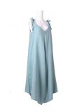 Italian V- Neck Plain Linen Lagenlook Jumpsuit -Teal