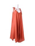 Italian V- Neck Plain Linen Lagenlook Jumpsuit -Rust