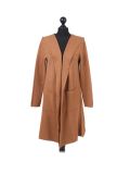 Italian Water Fall Open Front Hooded Lagnelook Cardigan-Camel