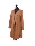 Italian Water Fall Open Front Hooded Lagnelook Cardigan-Camel side