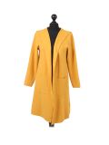 Italian Water Fall Open Front Hooded Lagnelook Cardigan-Mustard