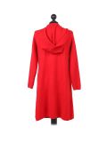 Italian Water Fall Open Front Hooded Lagnelook Cardigan-Red back