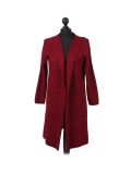 Italian Water Fall Open Front Hooded Lagnelook Cardigan-Wine