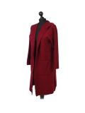 Italian Water Fall Open Front Hooded Lagnelook Cardigan-Wine side