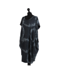 Made In Italy Fossil Print Pocketed Cotton Lagenlook Cocoon Dress-Charcoal side