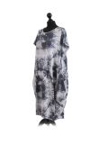 Made In Italy Fossil Print Pocketed Cotton Lagenlook Cocoon Dresss-SIlver side