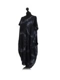 Made In Italy Fossil Print Pocketed Cotton Lagenlook Cocoon Dresss-Black side