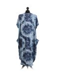Made In Italy Fossil Print Pocketed Cotton Lagenlook Cocoon Dresss-Denim back