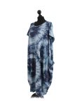 Made In Italy Fossil Print Pocketed Cotton Lagenlook Cocoon Dresss-denim side