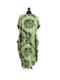 Made In Italy Fossil Print Pocketed Cotton Lagenlook Cocoon Dresss-Lime green back