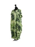 Made In Italy Fossil Print Pocketed Cotton Lagenlook Cocoon Dresss-Lime green side
