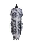 Made In Italy Fossil Print Pocketed Cotton Lagenlook Cocoon Dresss-Silver back