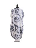 Made In Italy Fossil Print Pocketed Cotton Lagenlook Cocoon Dresss-White back