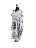 Made In Italy Fossil Print Pocketed Cotton Lagenlook Cocoon Dresss-White side