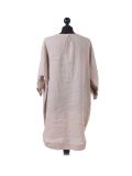talian Leopard Print Ribbed Sides Linen Lagenlook Top-Beige back