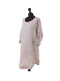 talian Leopard Print Ribbed Sides Linen Lagenlook Top-Beige side