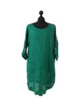 talian Leopard Print Ribbed Sides Linen Lagenlook Top-Green