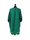 talian Leopard Print Ribbed Sides Linen Lagenlook Top-Green back