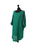 talian Leopard Print Ribbed Sides Linen Lagenlook Top-Green side