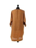 talian Leopard Print Ribbed Sides Linen Lagenlook Top-Mustard back