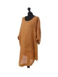 talian Leopard Print Ribbed Sides Linen Lagenlook Top-Mustard side