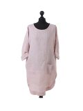 talian Leopard Print Ribbed Sides Linen Lagenlook Top-Pink