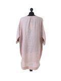 talian Leopard Print Ribbed Sides Linen Lagenlook Top-Pink back
