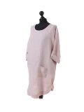 talian Leopard Print Ribbed Sides Linen Lagenlook Top-Pink side