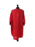 talian Leopard Print Ribbed Sides Linen Lagenlook Top-Red back