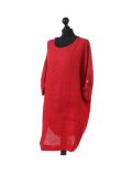talian Leopard Print Ribbed Sides Linen Lagenlook Top-Red side