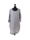 talian Leopard Print Ribbed Sides Linen Lagenlook Top-Silver